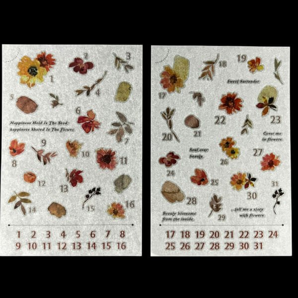 flower calendar transfer stickers