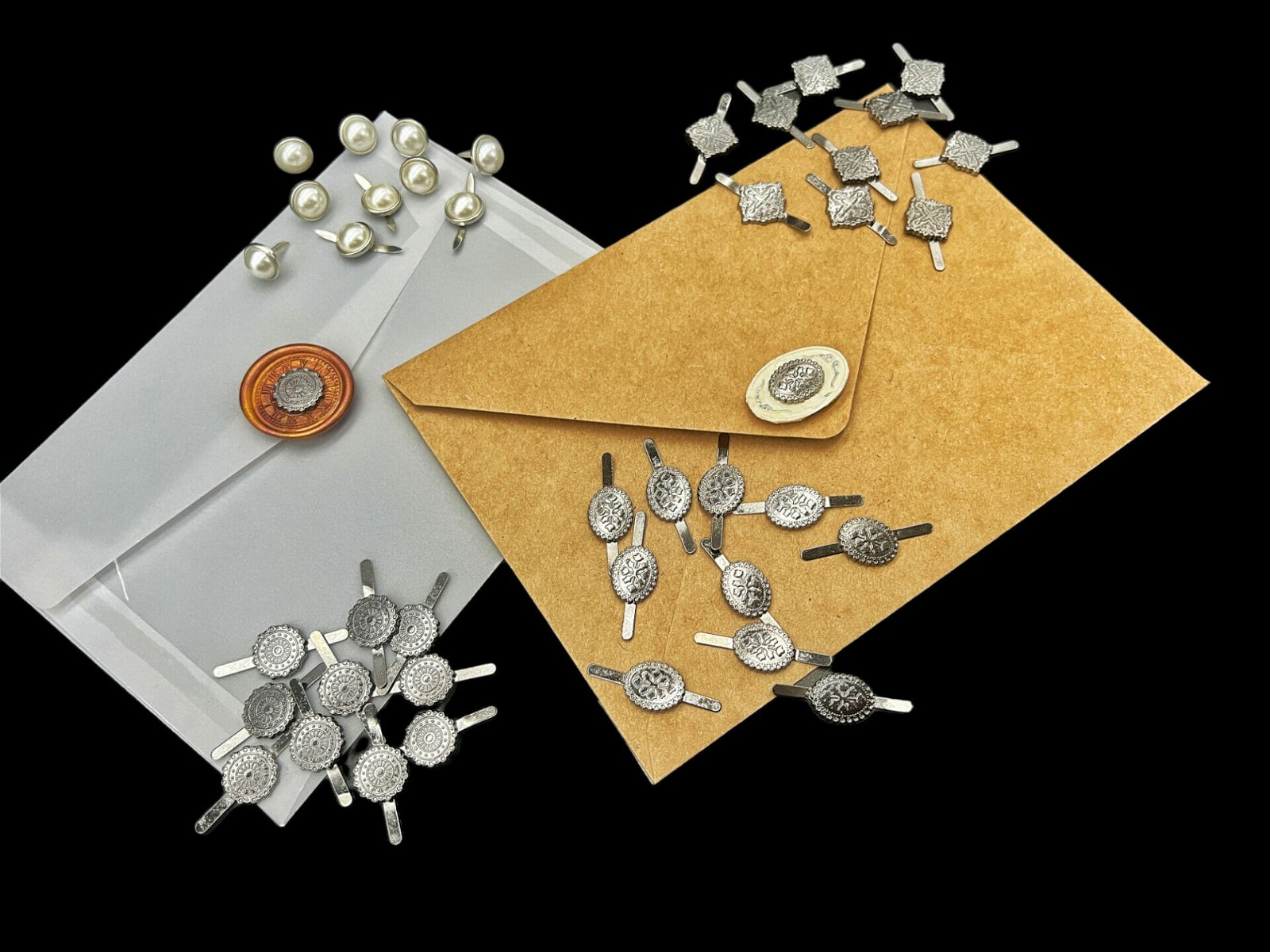 Decorative Brads Metal and Pearls for crafting projects